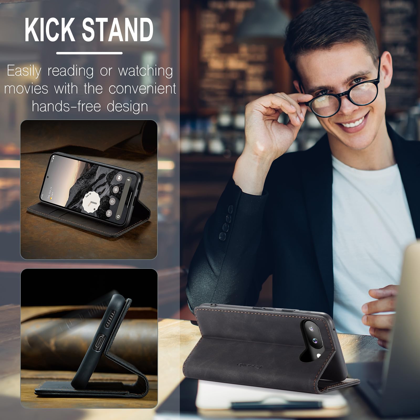 Samokor Cover per Google Pixel 9A 5G Pelle Flip Custodia Cavalletto Portafoglio Magnetica Carta Fessura Antiurto per Google Pixel 9A 5G,Nero