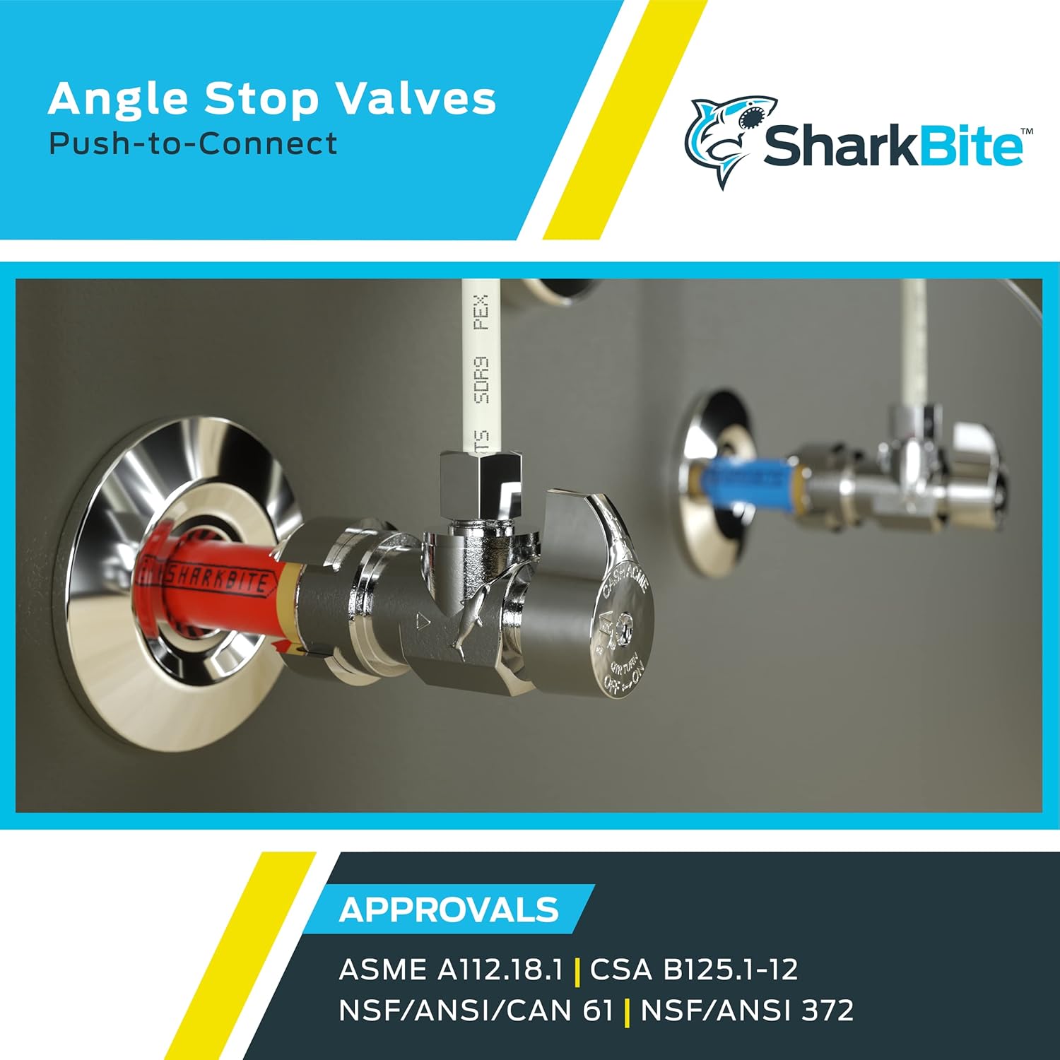 SharkBite 1/2 x 1/4 Inch Compression Angle Stop Valve, Quarter Turn, Push to Connect Brass Plumbing Fitting, PEX Pipe, Copper, CPVC, PE-RT, HDPE, 23336-0000LF