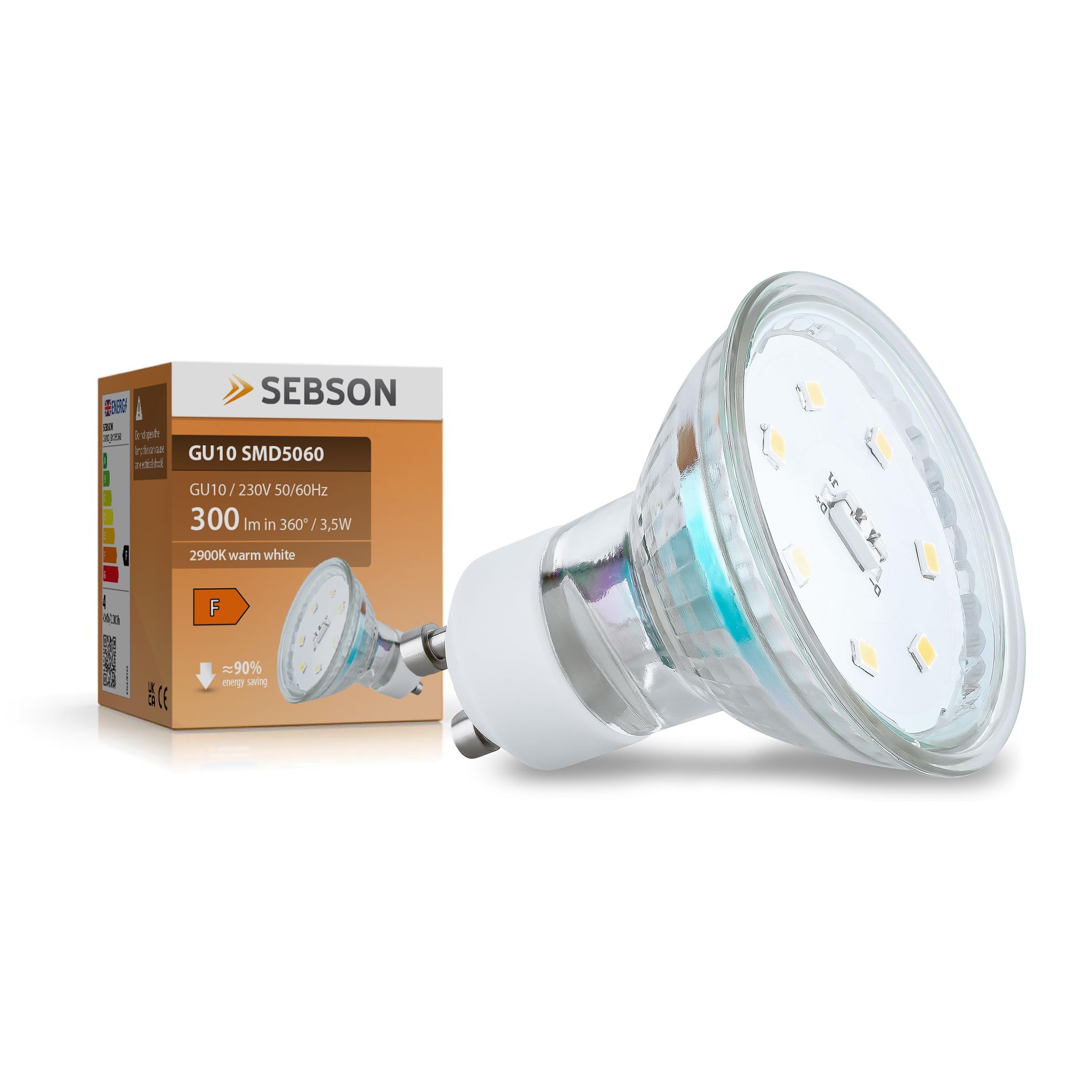SEBSON Lampe GU10 LED warmweiß 3,5W - 10er Set - ersetzt 35W Halogen, 300 Lumen, GU10 LED Strahler 230V, LED Leuchtmittel 110°, ø50 x 57mm - Deckenstrahler