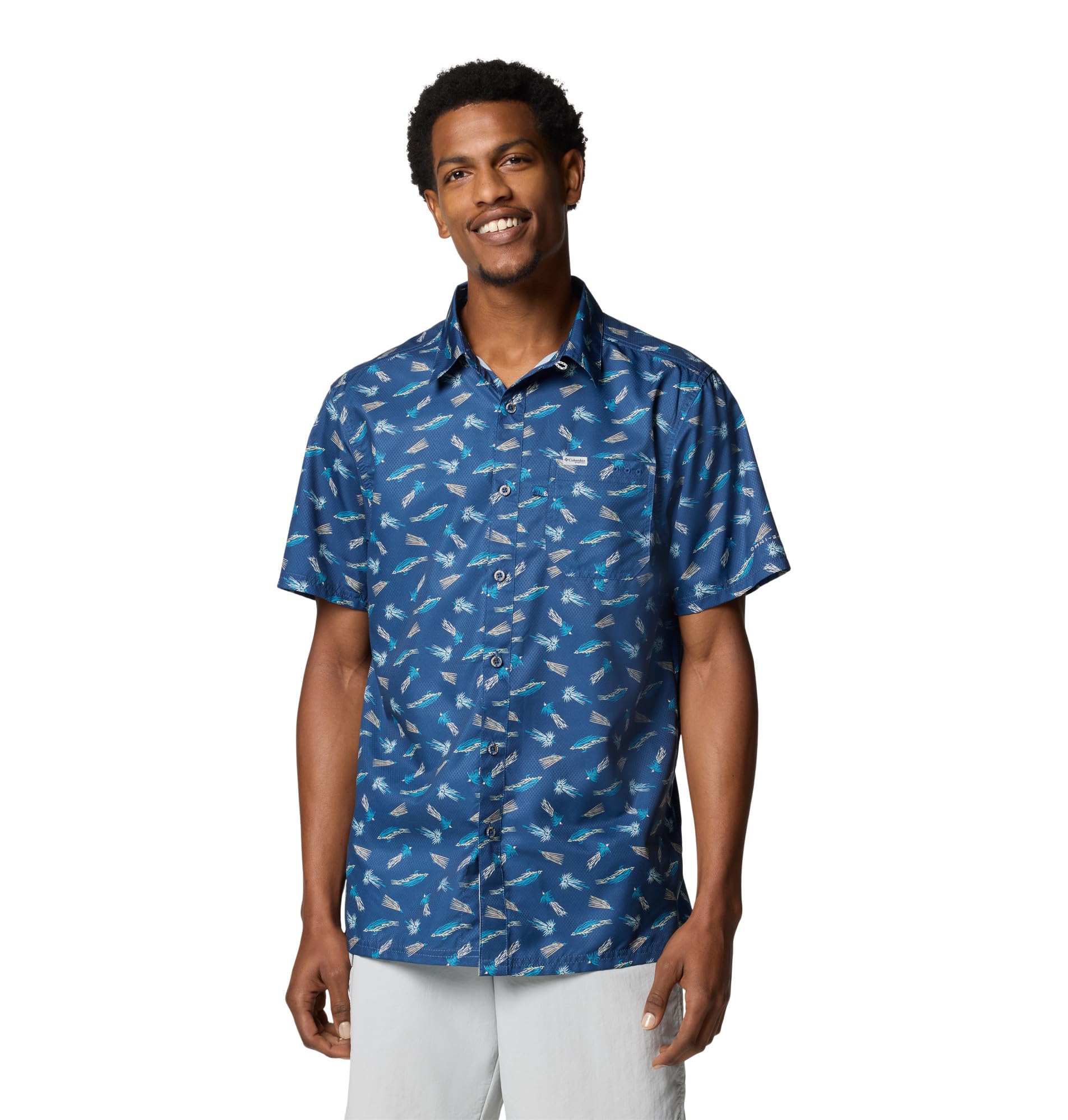 Columbia Men's Super Slack Tide Camp Shirt, Carbon Fly Pride, Large