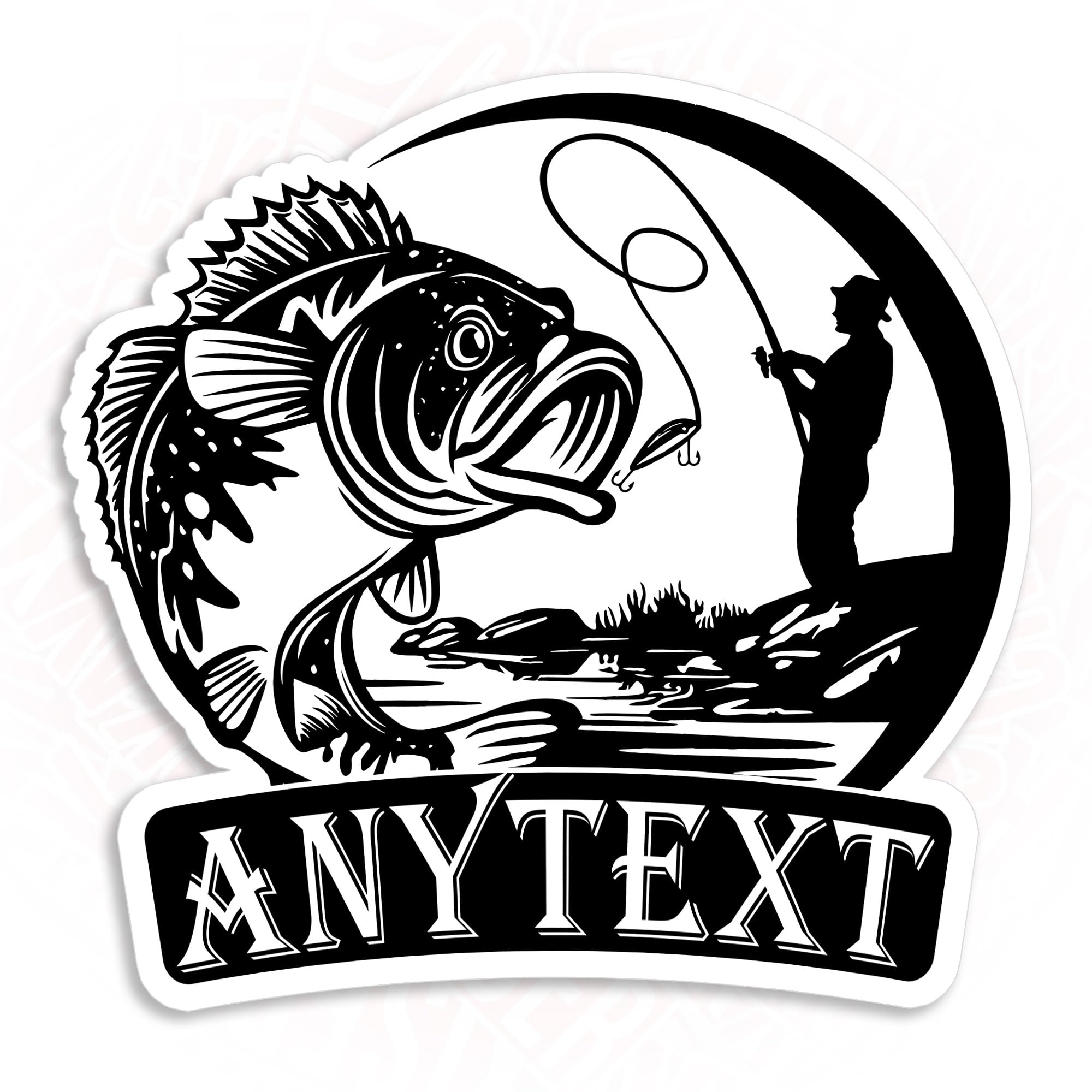 Custom Fishing Fisher Sticker Personalized Bass Fish Name Stickers Fishing Lover Waterproof Die-Cut Vinyl Laptop Sticker, Water Bottle Sticker, Funny