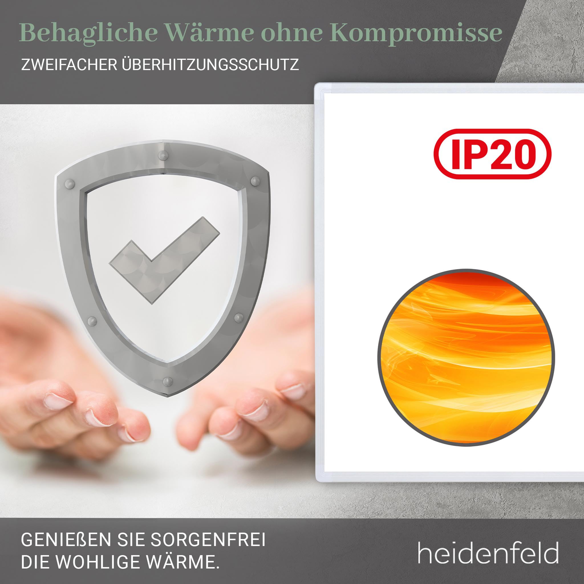 Heidenfeld Infrarotheizung HF-HP100-3 | 𝟭𝟬 𝐉𝐀𝐇𝐑𝐄 𝐆𝐀𝐑𝐀𝐍𝐓𝐈𝐄 - 600 Watt - Bis 16 m² - Infrarot Heizkörper - Elektroheizung mit Thermostat - Überhitzungsschutz (HF-HP100-3 600 Watt)