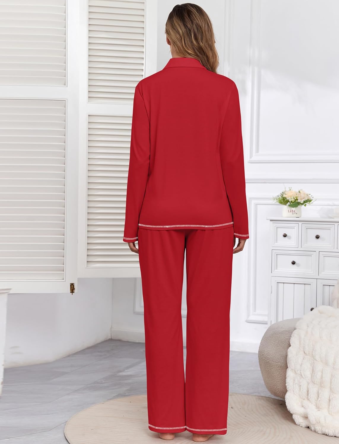 ZAFUL Womens Pajama Sets Soft Cotton Button-Down Pajamas Long Sleeve and Pant Pjs Sets 2 Piece Lounge Sets S-XXL - Image 5