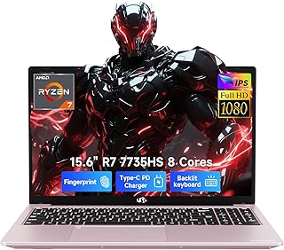 NIMO 2026 Gaming Laptop, AMD R7 7735HS (8C/16T, Up to 4.75GHz, Beat i7-12650H) 16GB DDR5 RAM 256GB SSD Business Computer with 15.6" FHD Display Radeon 680M GPU 180° View 2-Year Warranty 100W Type-C