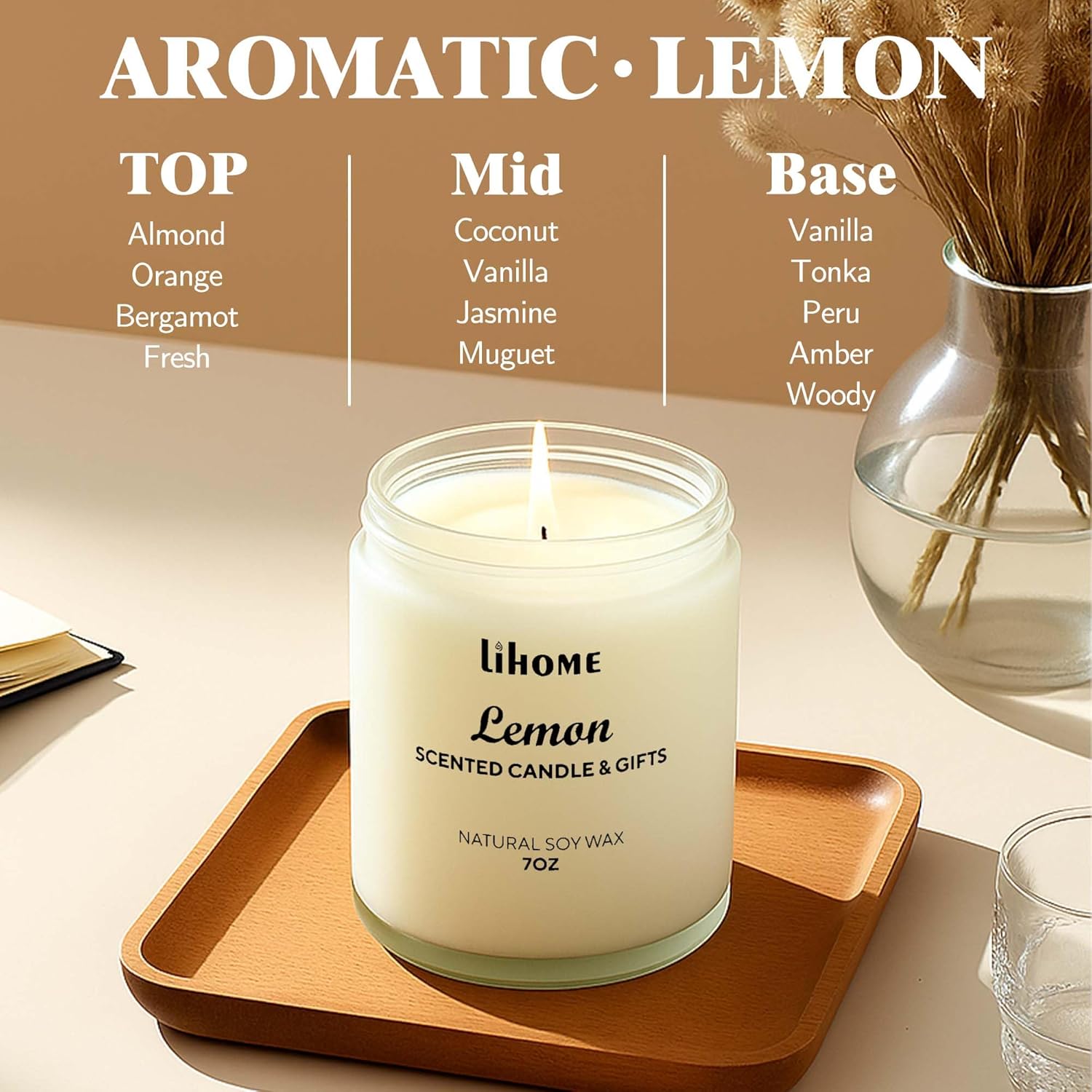 Lihome Candles Gifts for Women - Scented Candles, Natural Soy Wax Candles for Home Scented Perfect for Christmas, Birthday, Mother's Day, Lemon Candle - Image 2