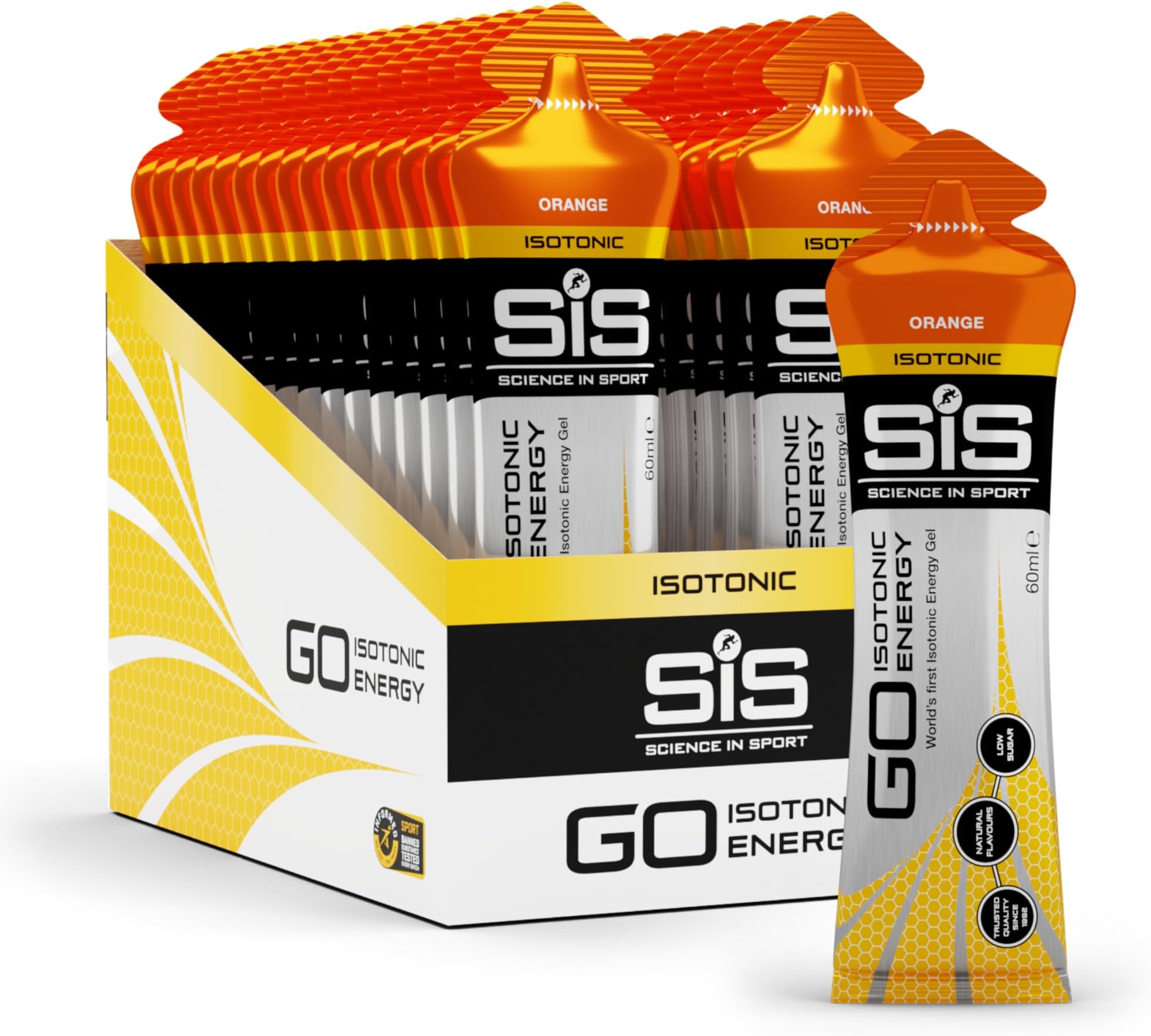 Science In Sport GO Isotonic Energy Gels | 22g Carbohydrates | Low Sugar | Easily Digestible | Gluten Free | No Water Needed | Running Gels | Orange Flavour | 30 Pack