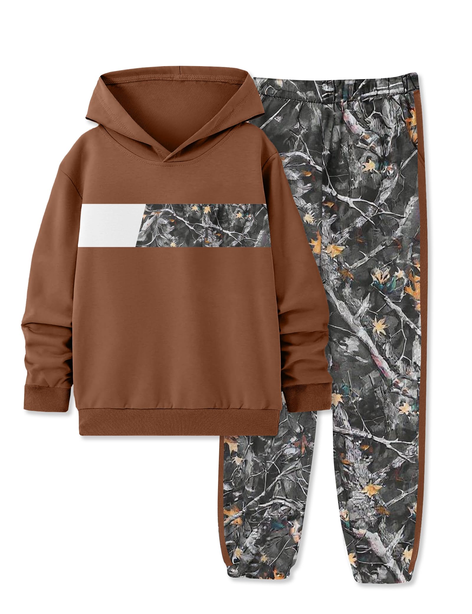 Boys Clothes Boy Outfits 2-Piece Long Sleeve Hoodie and Camouflage Pants Boys Fall Winter Clothes for 6-16 Years