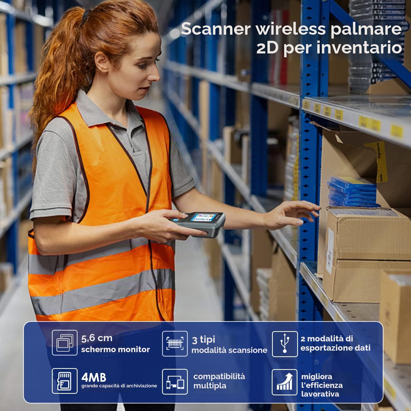 Eyoyo Lettore di Codici a Barre 2D, Inventario Barcode Scanner Data Collector, 1D QR Wireless Terminale Dati Portatile Dispositivo di Inventario with 2.2in TFT Colori LCD Screen per Warehouse Express