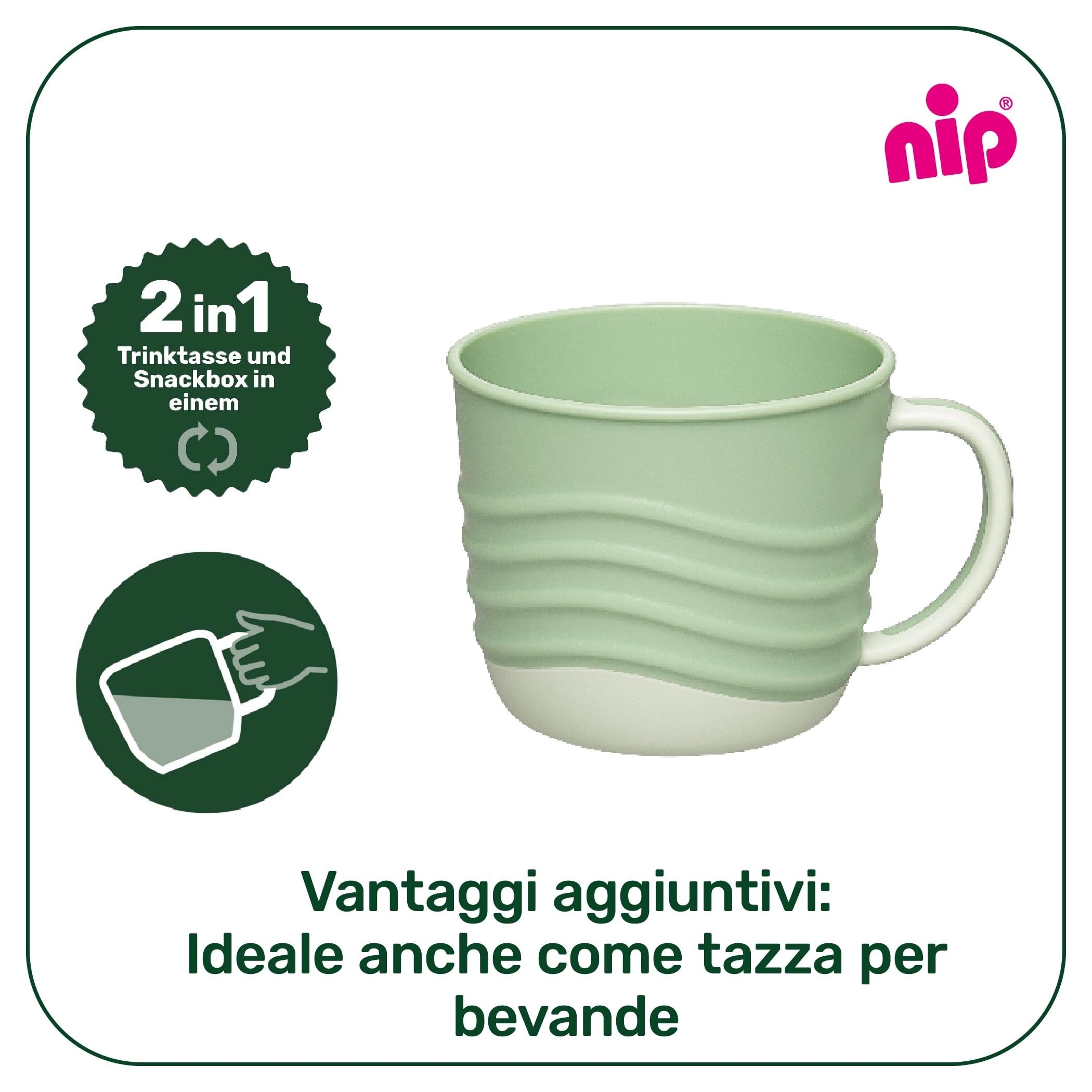 Snackbox 2in1 Bicchiere snack ergonomico 250 ml verde per bambini dai 9 mesi