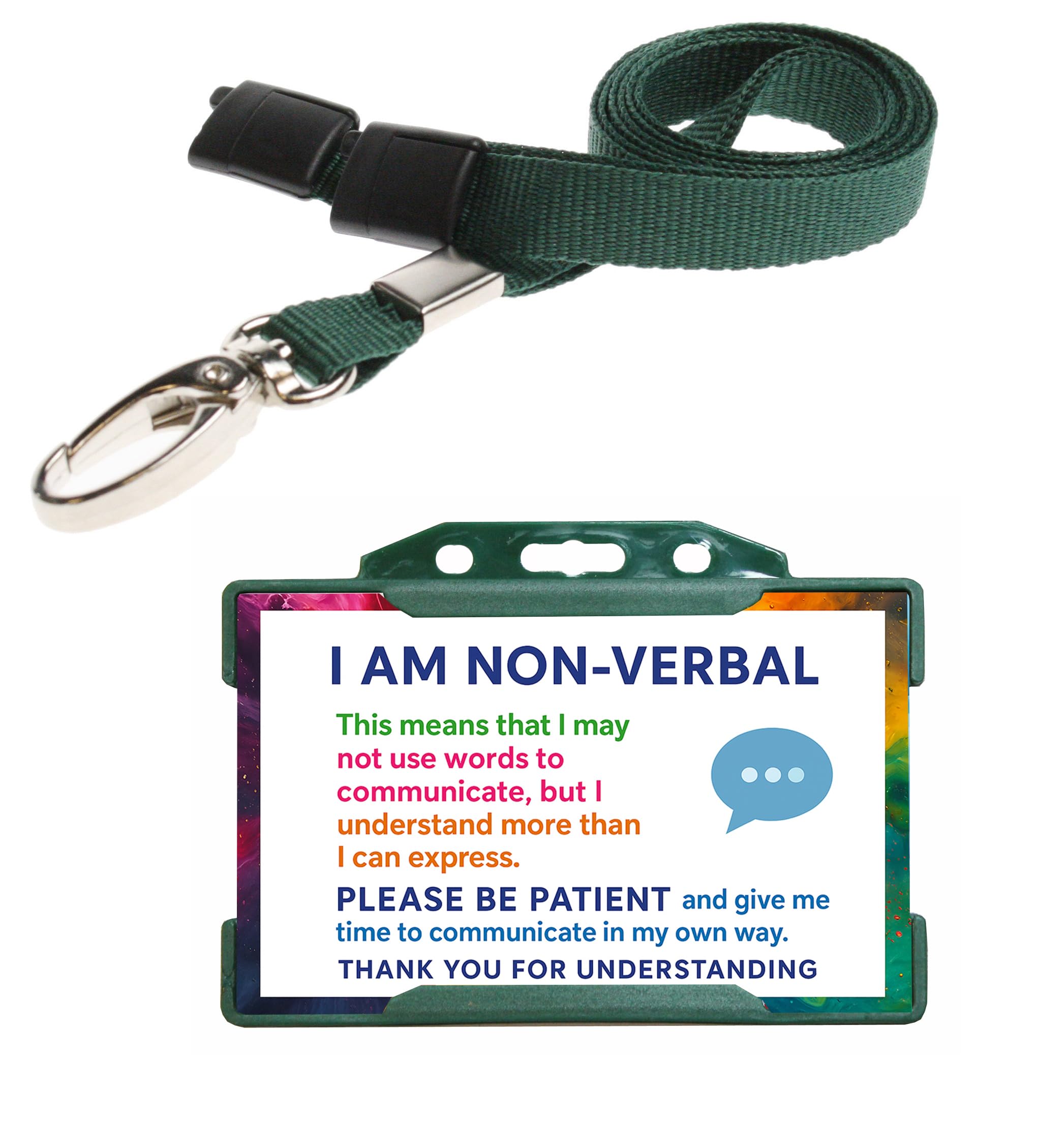 Quantum Leap® I am Non Verbal ID Card Badge Hidden Disability Lanyard Green Holder Badge with Contact Details On the Rear