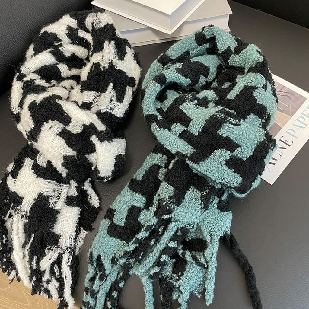 Fular Mujer Bufanda Bufanda de mezcla de lana cálida engrosada de la bufanda del invierno de la manera de la moda de los pata de cálculo de los pata de gallo las bufandas de la borla de Corea bufandas