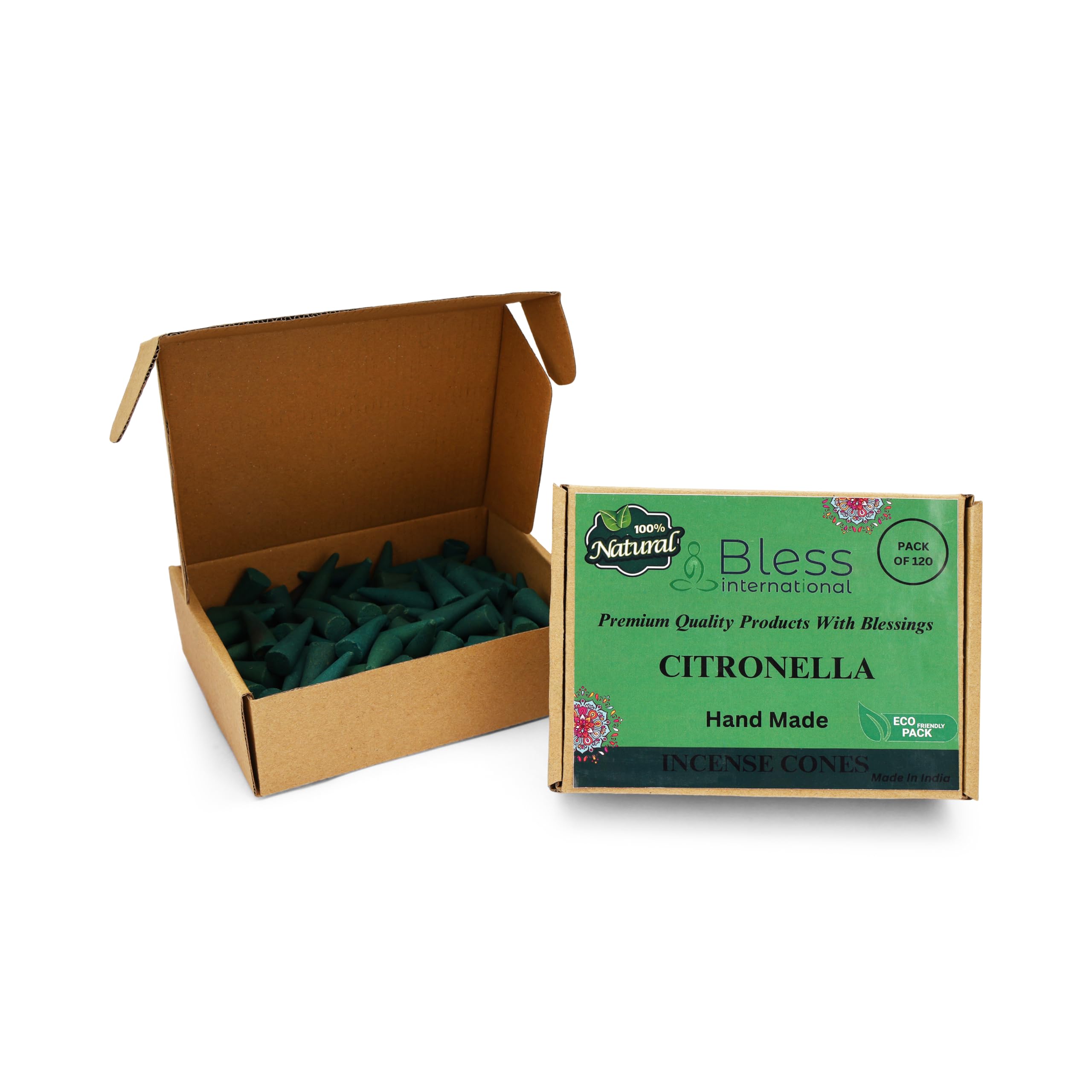 Bless International Citronela 100% natural, conos de incienso hechos a mano, orgánicos sumergidos a mano, sin productos químicos para purificación, relajación, positividad, yoga, meditación, los