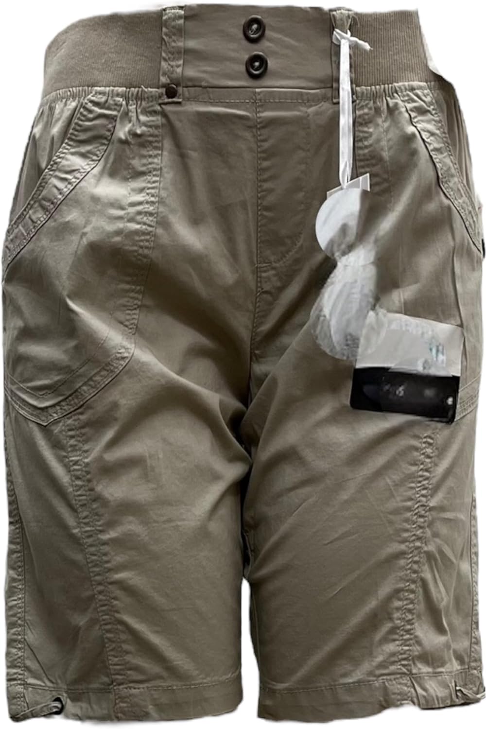 Dash Womens Cotton Pull on Elastic Waist Front and Back Pockets Bermuda Shorts with Belt Loops