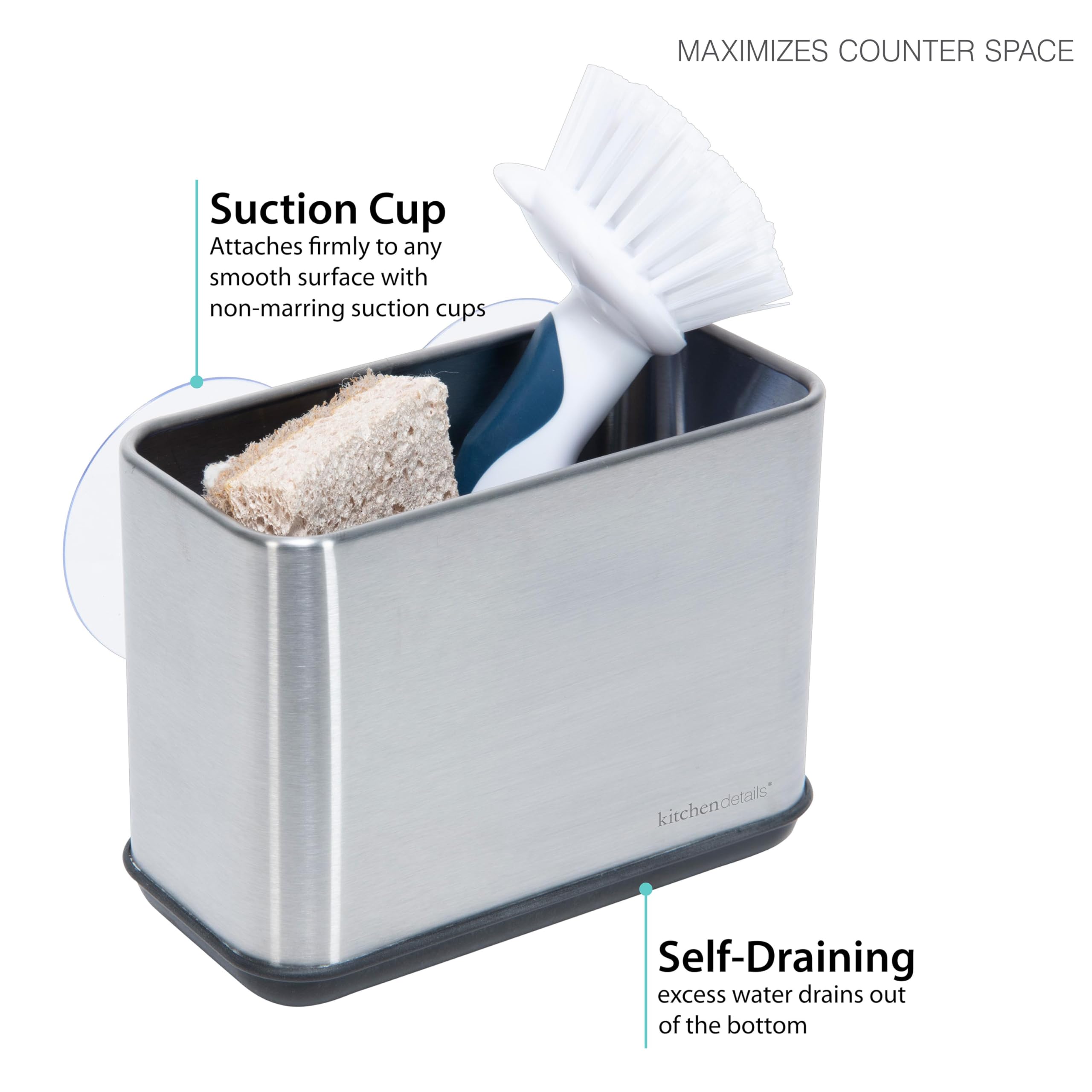 Kitchen Details Cup Sponge Holder/Basket, Space-Saving, Perfect for Kitchen or Bathroom, Sleek, in Stainless Steel Suction Sink Caddy (4192-SS)