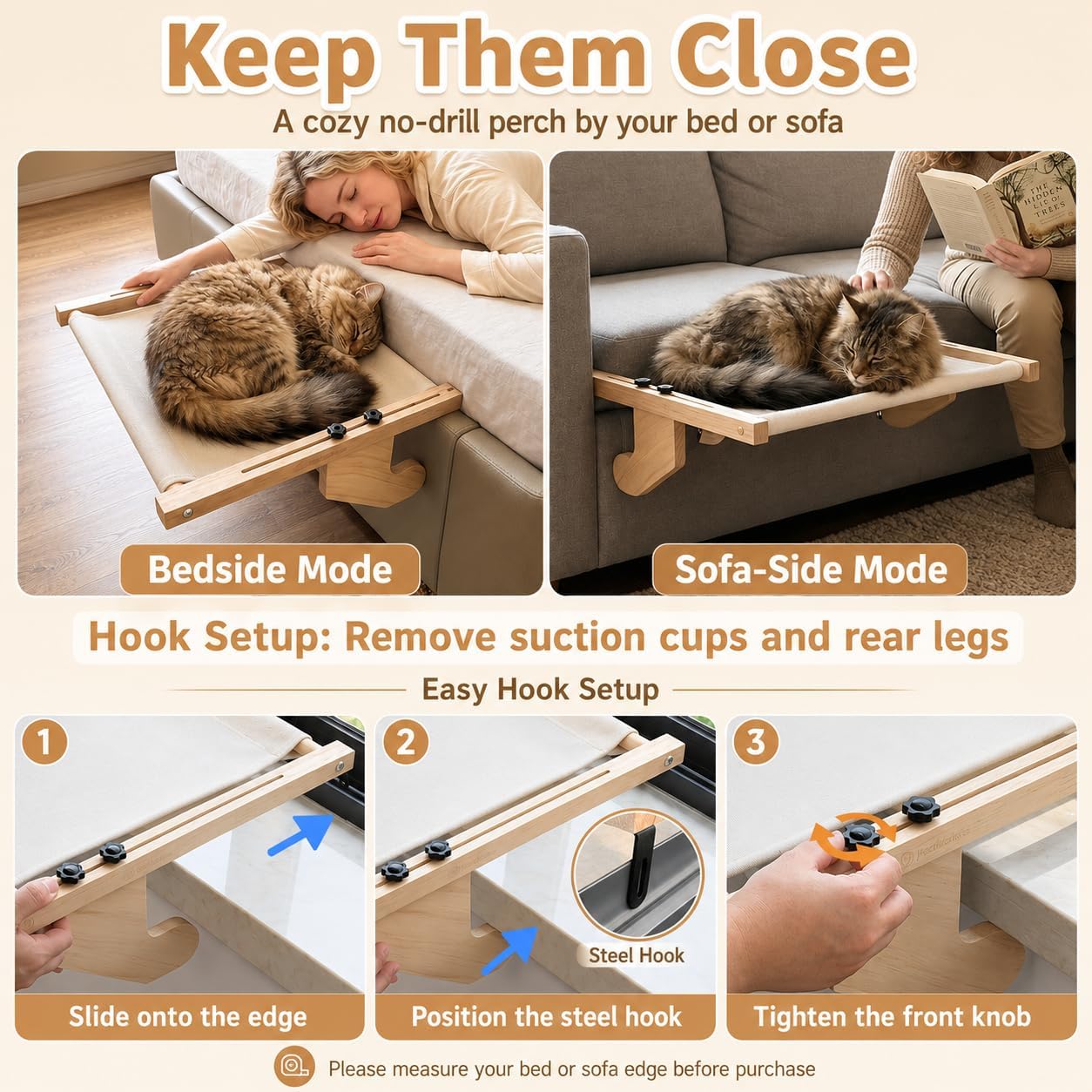 Extra Wide 40 lb Tested Cat Window Perch for Large Cats, 20.1 x 25.2 in Overall Frame, Solid Wood Cat Window Seat with Suction Cups & Steel Hooks, No-Drill for Windows & Sofas