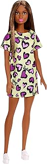 â€‹Barbie Doll, Brunette, Wearing Yellow and Purple Heart-Print Dress and Platform Sneakers, for 3 to 7 Year Olds