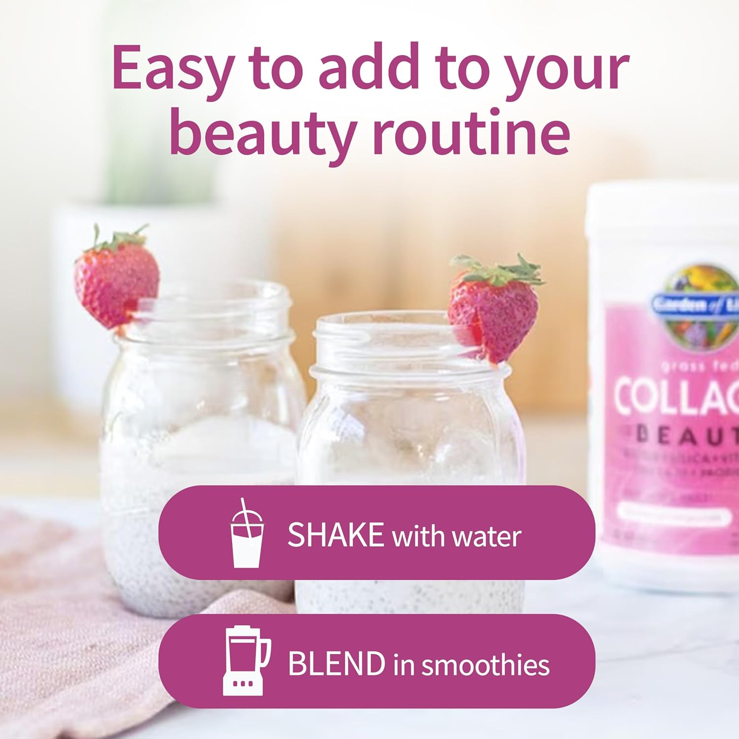 Garden of Life Grass Fed Collagen Beauty - Strawberry Lemonade, 20 Servings, Powder for Women Men Hair Skin Nails, Hydrolyzed Collagen Peptides Protein Powder Supplement