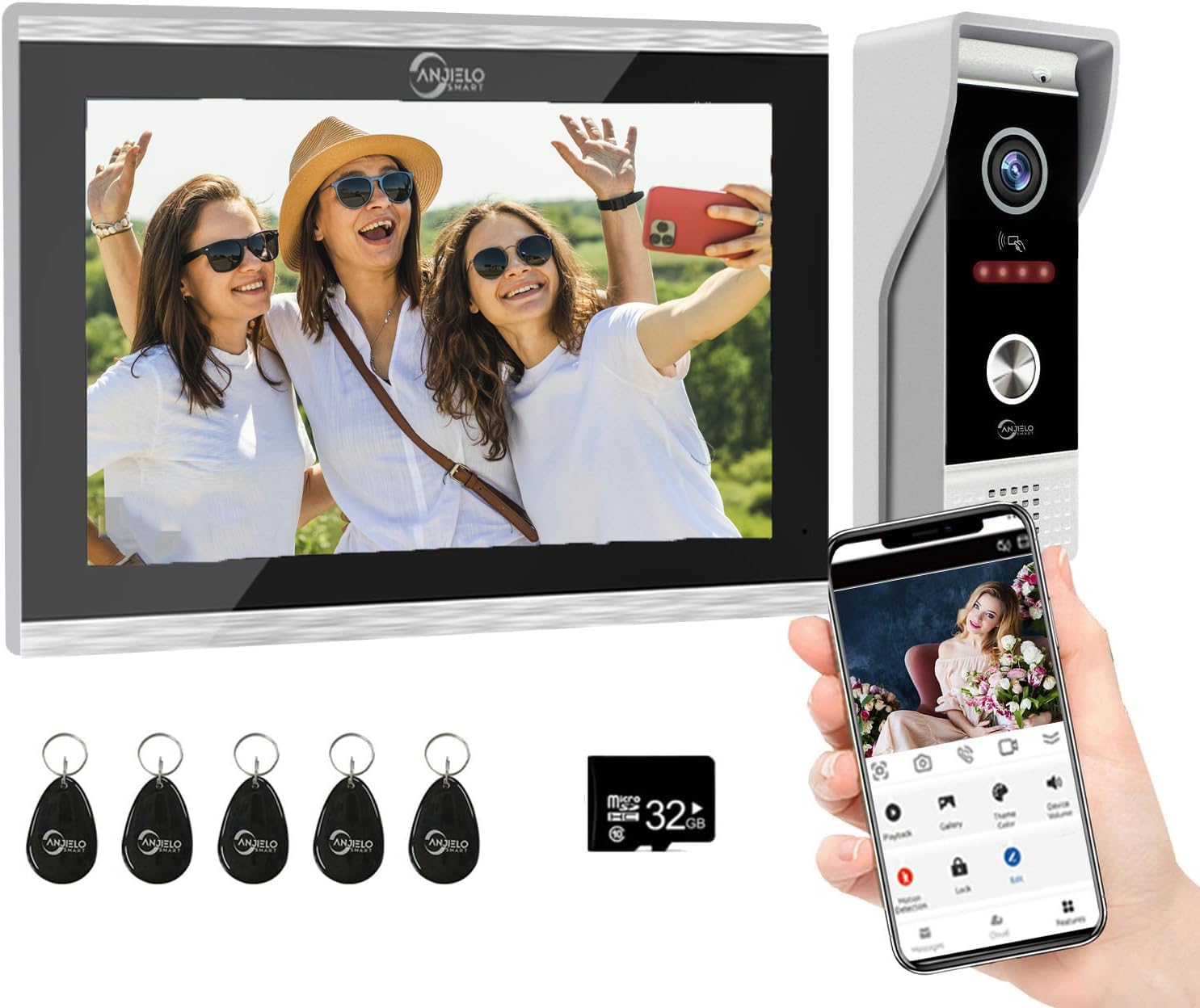System wideodomofonowy, kolorowy ekran dotykowy 25 cm, kamera dzwonkowa WiFi 1080P, dwukierunkowy interkom, zdalne odblokowanie drzwi/bramy, wykrywanie człowieka, noktowizor, odblokowanie RFID