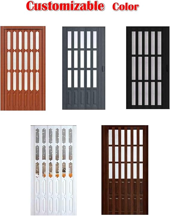 Accordion Bifold Double Doors with Handles & Glass for Balcony Basement Restrooms Customizable Size (64x85in)