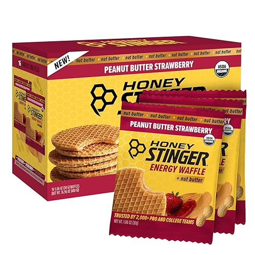 Honey Stinger Waffle orgánico de mantequilla de maní y fresa, Energy Stroopwafel para ejercicio, resistencia y rendimiento, nutrición deportiva para