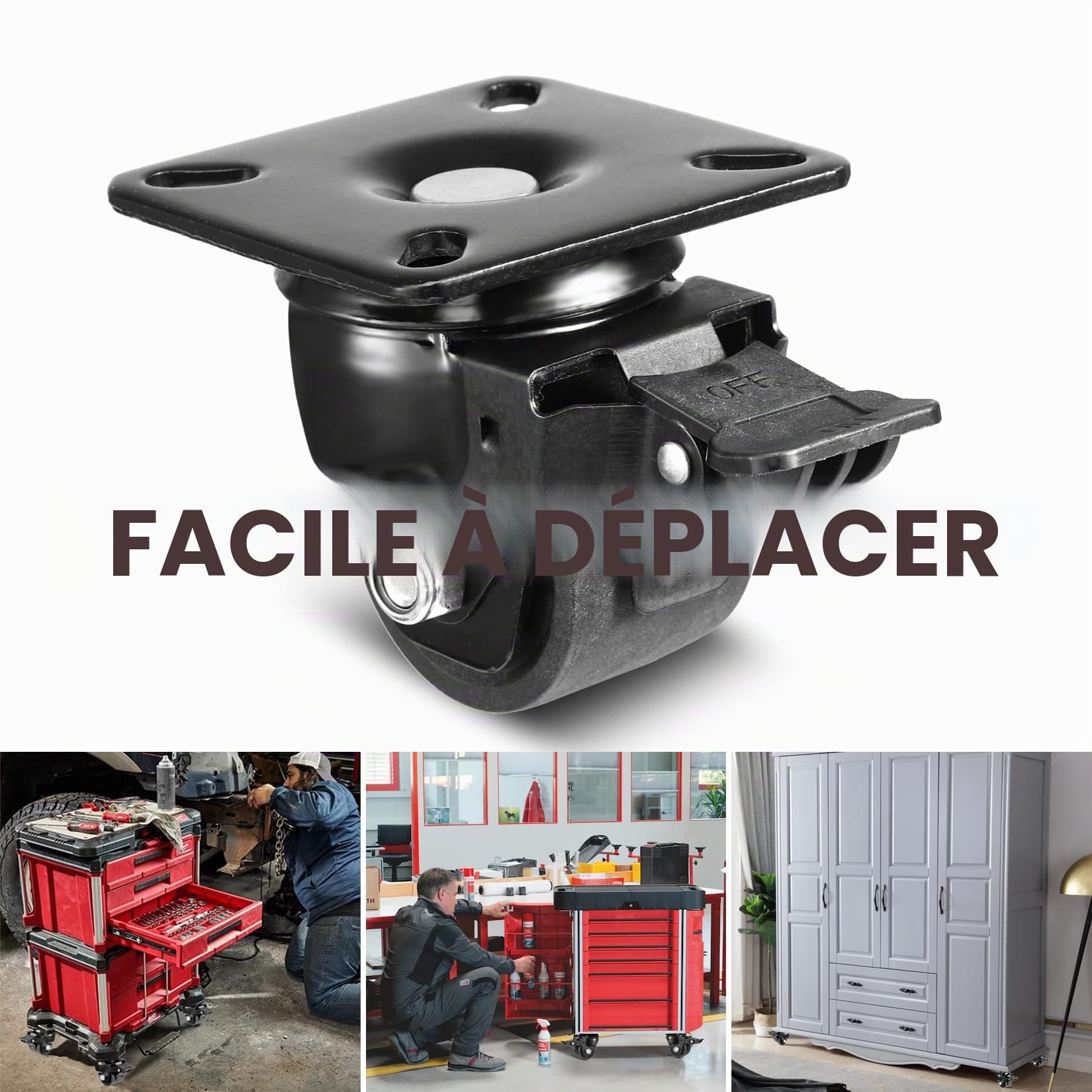 W B D WEIBIDA 50mm Roulette Charge Lourde avec 4 Frein, Roulettes pour Meubles Lourd Jusqu'à 1000KG, Roulettes Pivotantes Charge Lourde en Nylon Durables,Silencieuses et Solides pour Industrie,Atelier