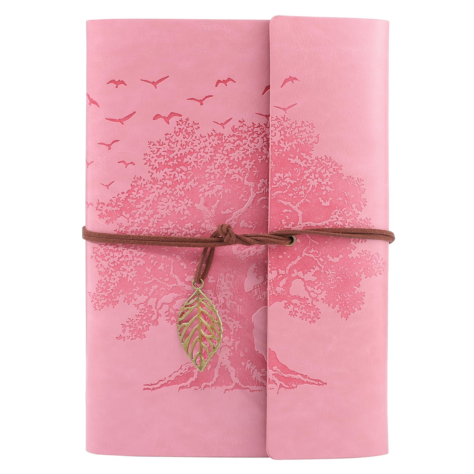 Thboxes Leather Journal Notebook A5, Refillable Diary, Travel Journals for Women Men Teenager 160 Pages Spiral Notebook, 100GSM Paper, 23 X 16 cm (Pink)
