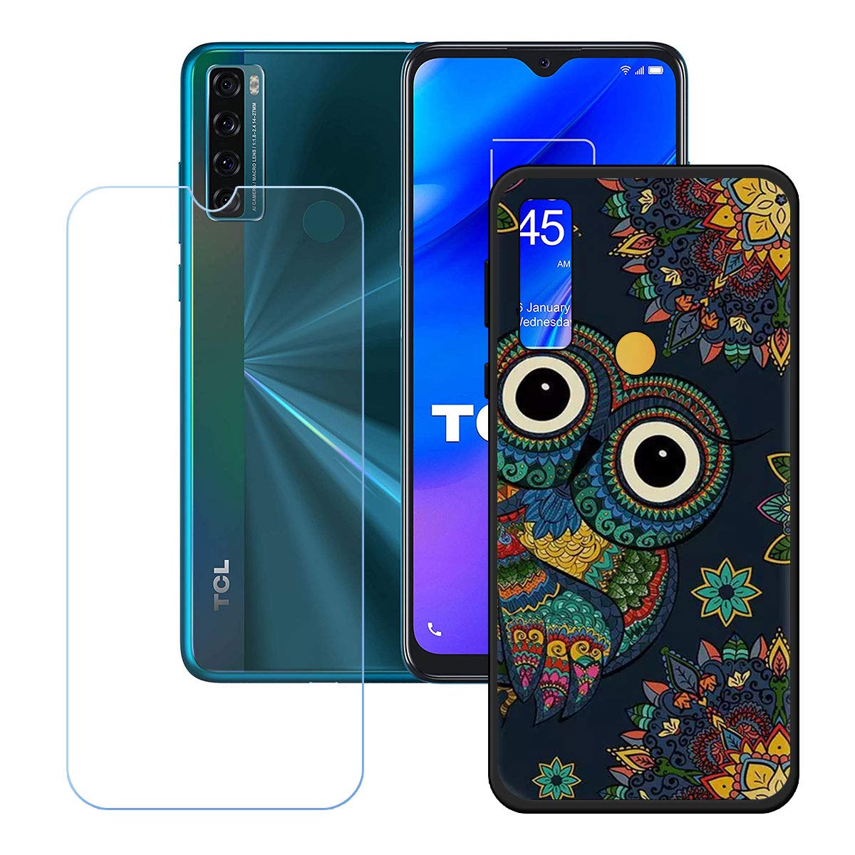 Custodia Per TCL 20 SE + Pellicola Vetro Temperato (3 Pezzi) - Cover Trasparente Silicone TPU Anti-Giallo - Protezione Completa