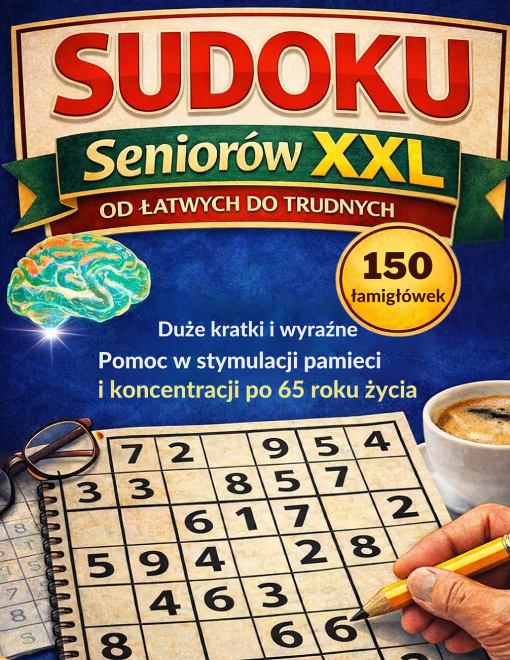 Sudoku dla Seniorów XXL: 150 łamigłówek Sudoku – duże kratki – od łatwych do trudnych – trening mózgu dla osób 65+