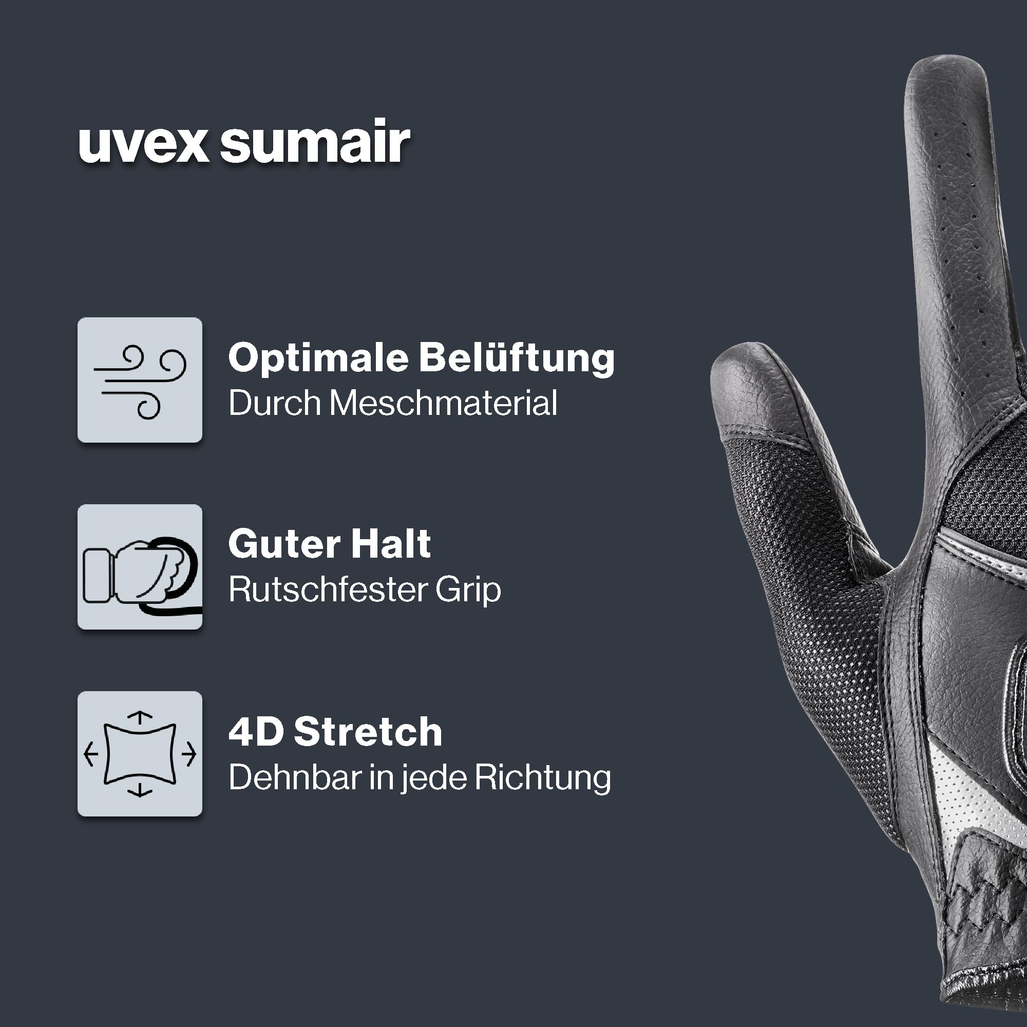 Uvex sumair - dehnbarer, optimal belüfteter Reithandschuh für Damen und Herren - exzellenter Grip & strapazierfähig - touchscreenfähig