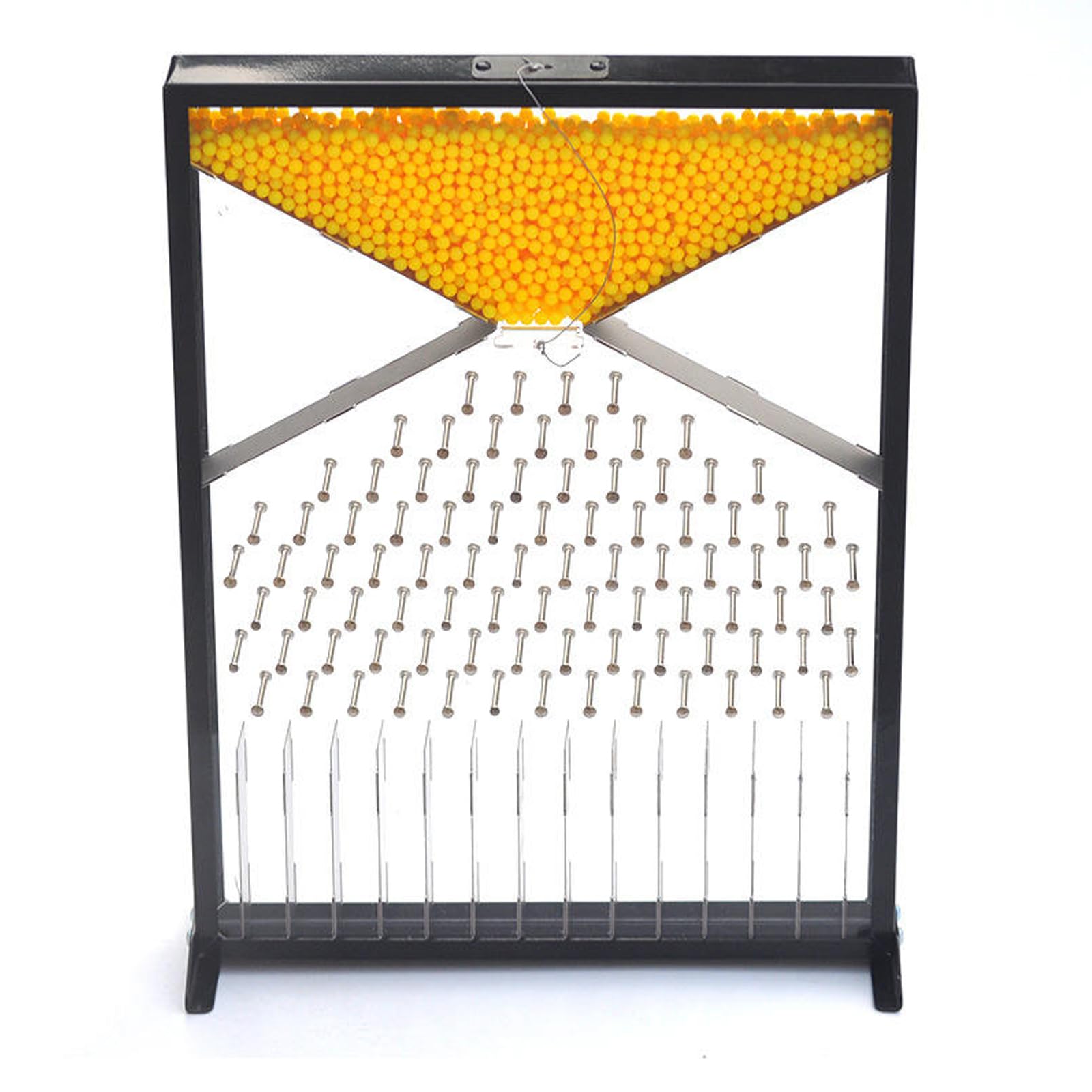 Modelo Experimental de la Placa de Galton, Modelo de distribución Normal con Divisor, para Demostrar leyes estadísticas, Velocidad Molecular del Gas.