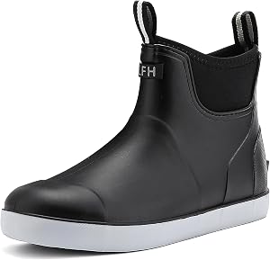 Homtechly Rain Boots for Men Waterproof Deck Boots Anti-Slip Rubber Boots Ankle Boots Mid Calf Durable Outdoor Work Shoes Garden Boots Slip On Mud Boots for Fishing,Boating and Camping Sailing