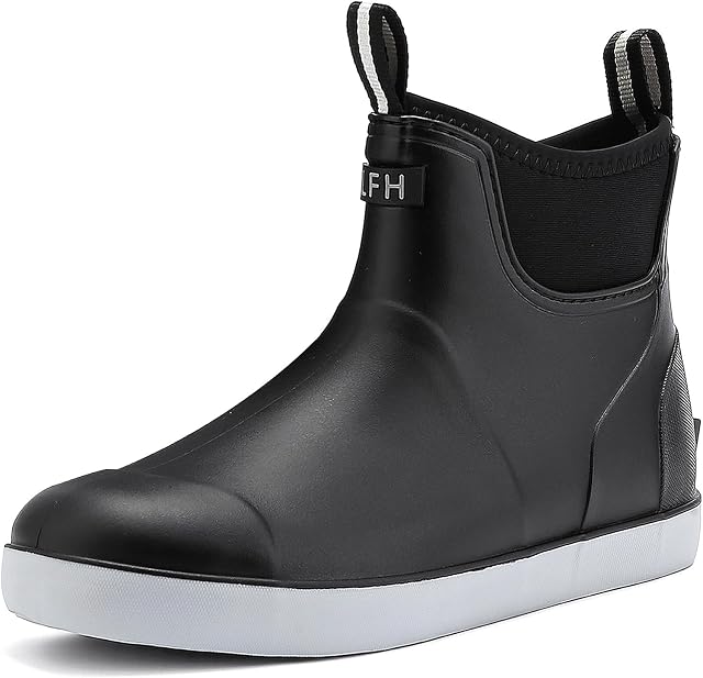 Homtechly Rain Boots for Men Waterproof Deck Boots Anti-Slip Rubber Boots Ankle Boots Mid Calf Durable Outdoor Work Shoes Garden Boots Slip On Mud Boots for Fishing,Boating and Camping Sailing
