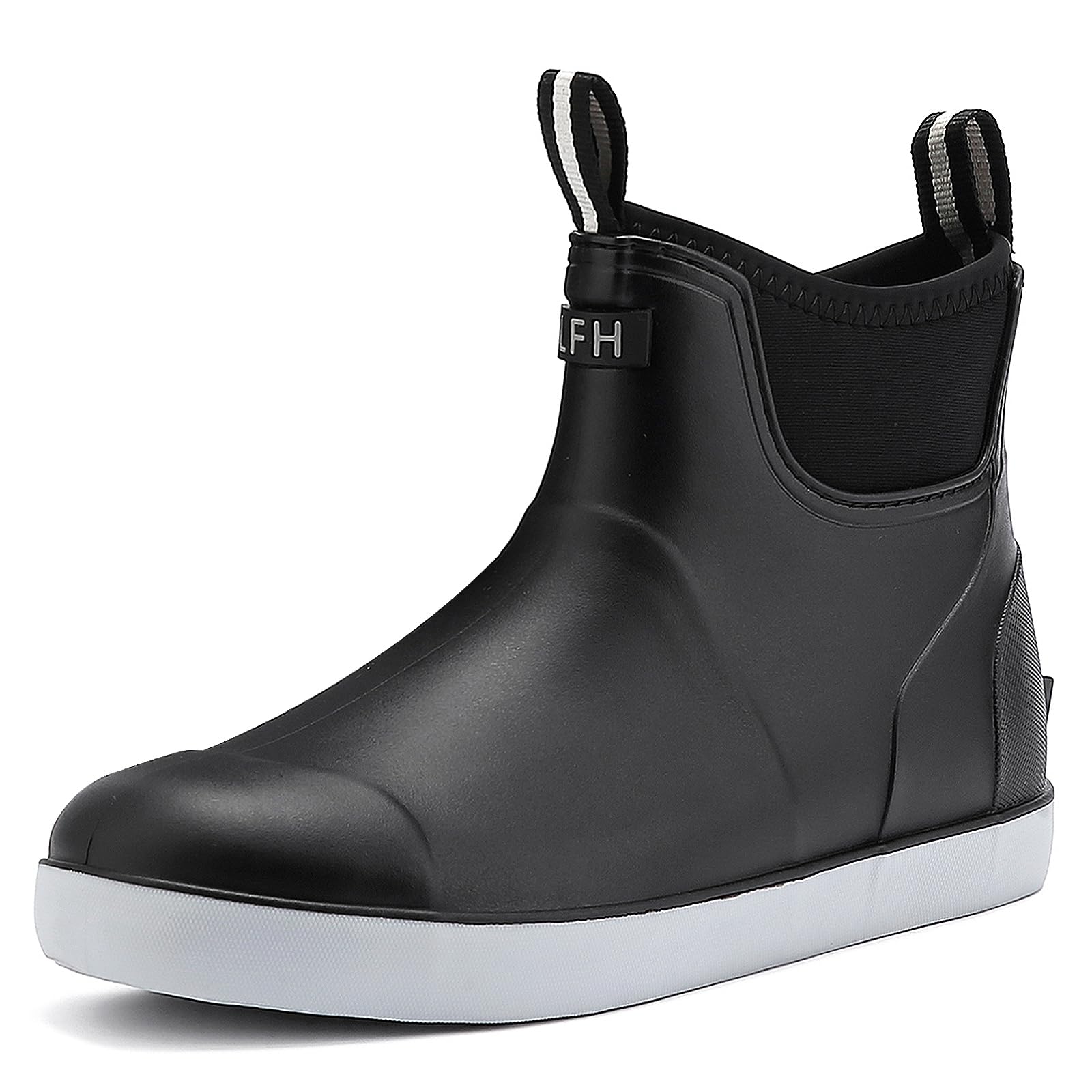 Homtechly Rain Boots for Men Waterproof Deck Boots Anti-Slip Rubber Boots Ankle Boots Mid Calf Durable Outdoor Work Shoes Garden Boots Slip On Mud Boots for Fishing,Boating and Camping Sailing