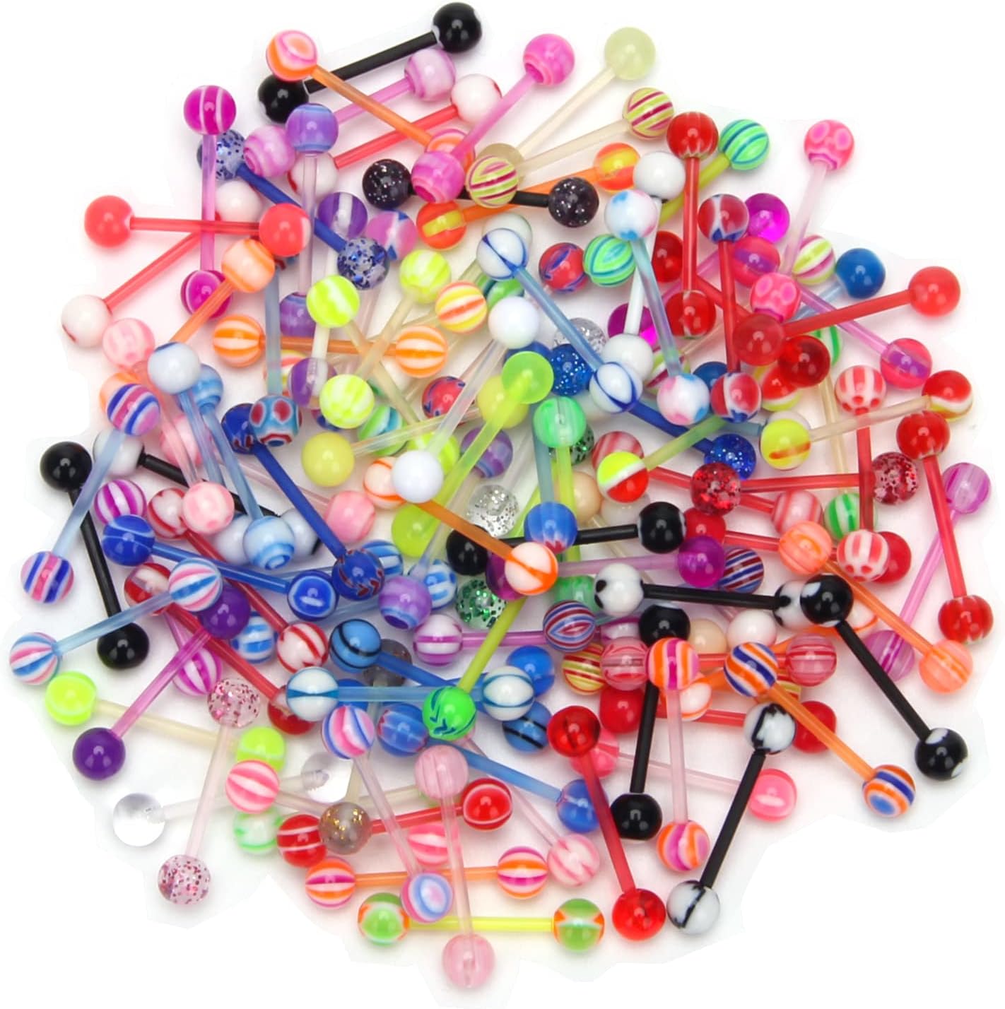 CrazyPiercing Wholesale 14g Tongue Rings Barbells Assorted Colors 110 PCS Acrylic Ball