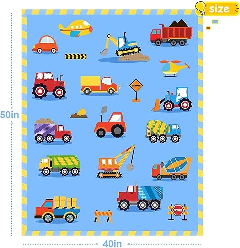 Miniatura 2 de Manta de construcción de 50 x 60 pulgadas manta de forro polar para niños y niñas aviones camiones coches manta de edredón impresa  Bonita manta de