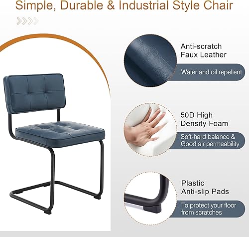 Miniatura 3 de Zesthouse Juego de 2 sillas de comedor industriales de metal, sillas tapizadas de piel sintética con base de metal negro, para cocina y comedor,