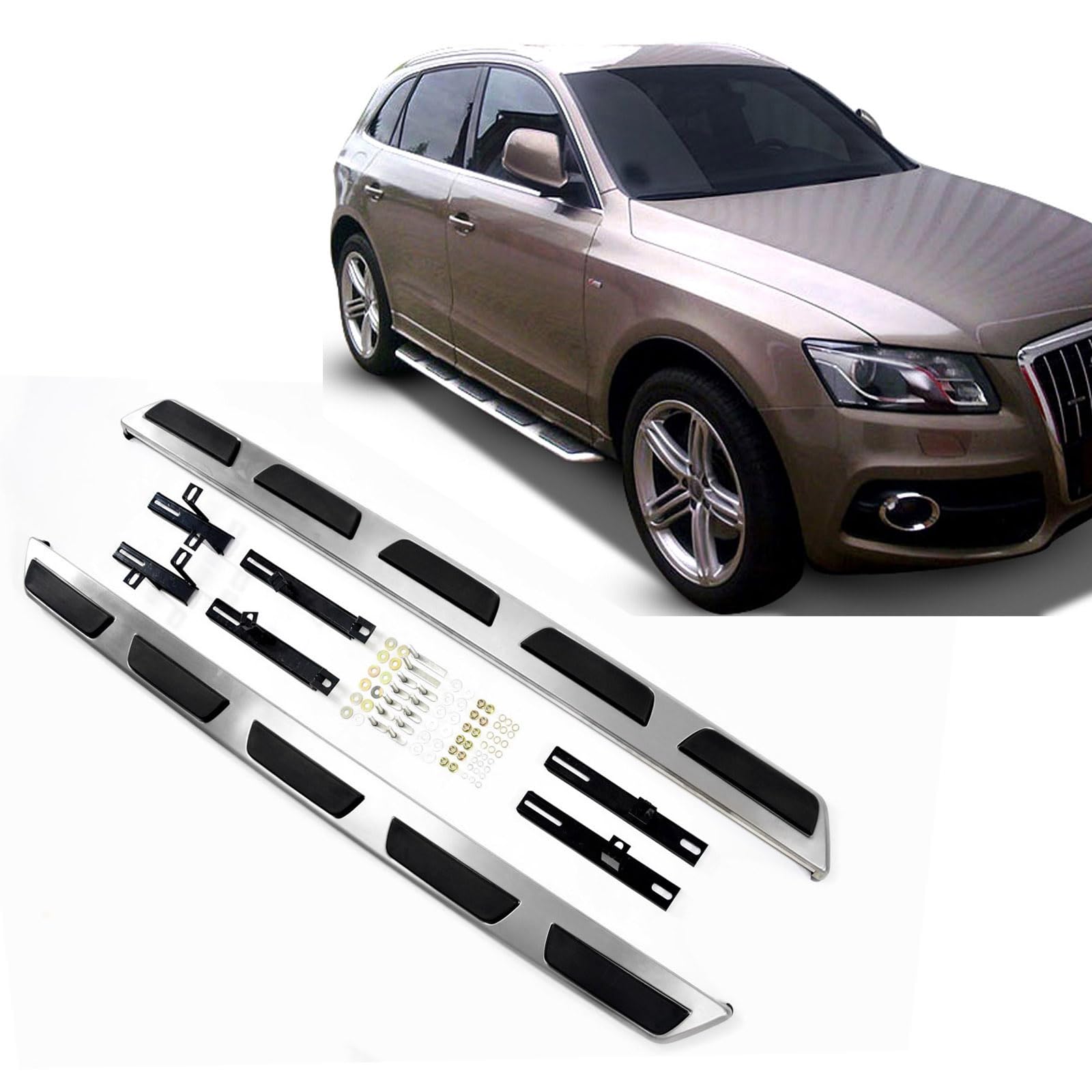 J&J AUTOMOTIVE Pedane Laterali per Audi Q5 2008-2012, Sottoporta Minigonne in Alluminio e Plastica ABS, Set Completo con Materiale di Montaggio Incluso