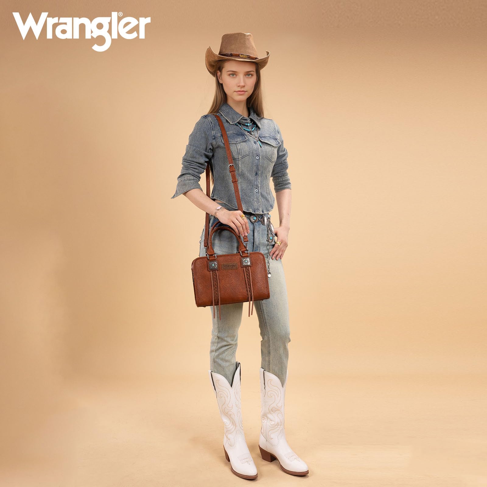 Wrangler Tragetasche für Damen, Western-Geldbörse, Vintage, Tragegriff oben