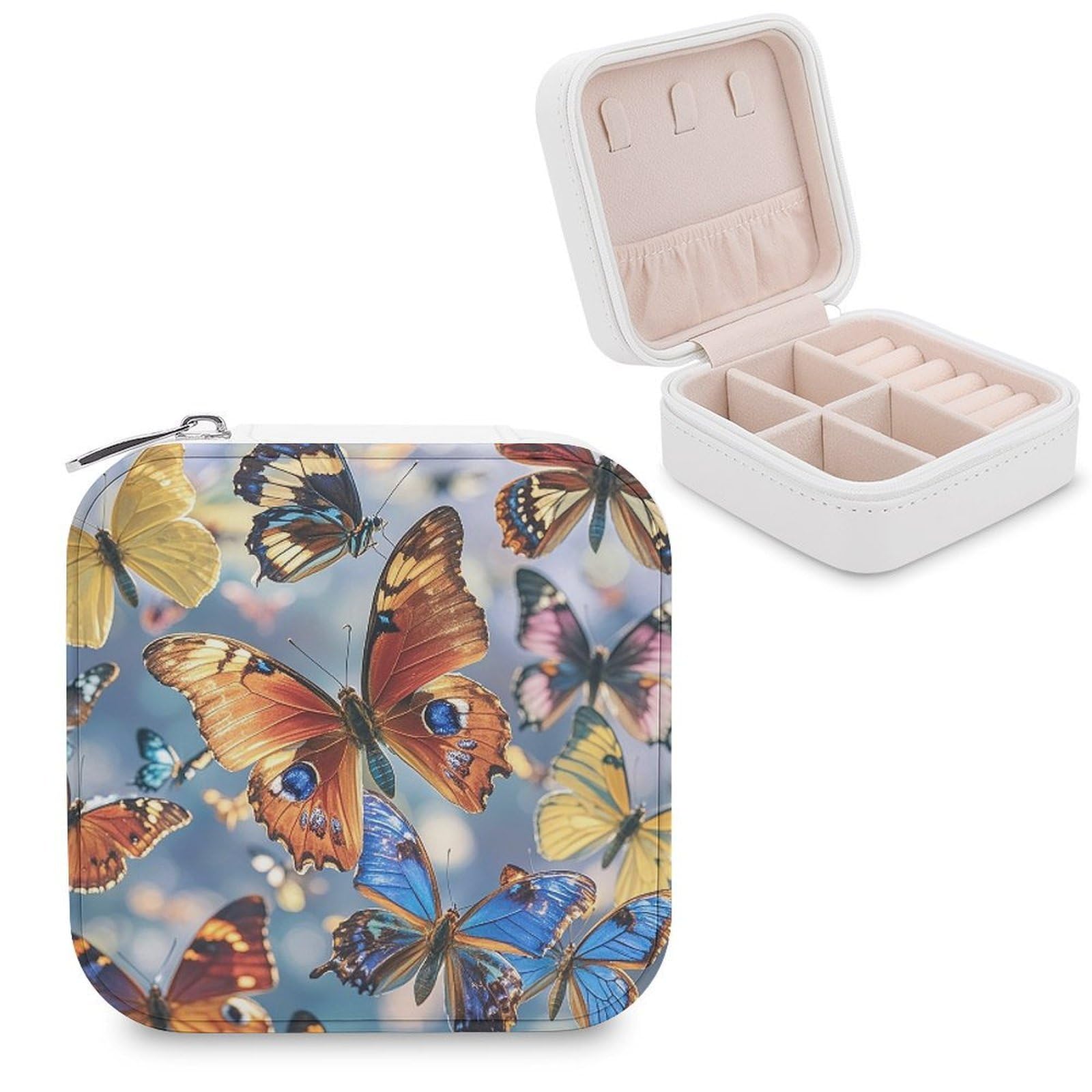 LZQPOEAS Monarch Butterflies Jewelry Box Mini Jewelry Travel Case Trendy Stuff Ring Box Custom PU Leather Jewelry Boxes Portable Jewelry Case Earring Storage Organizer for Girls Women