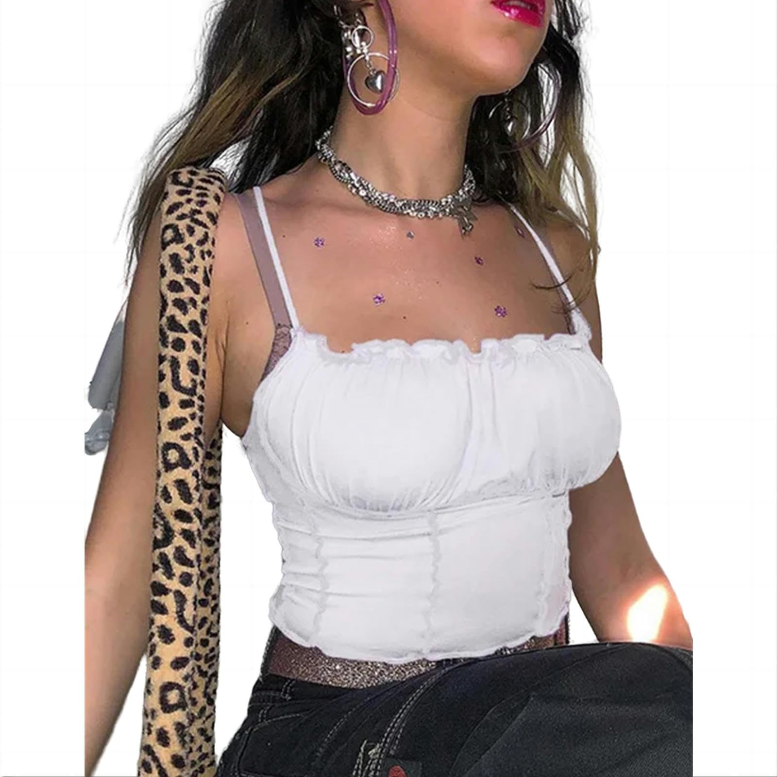 Camiseta sin Mangas Mujer Summer Women Ruffles Camiseta De Tanque Damas Sin Tiras Sin Tirantes Camisole De Topes Delgados Ruched Slim