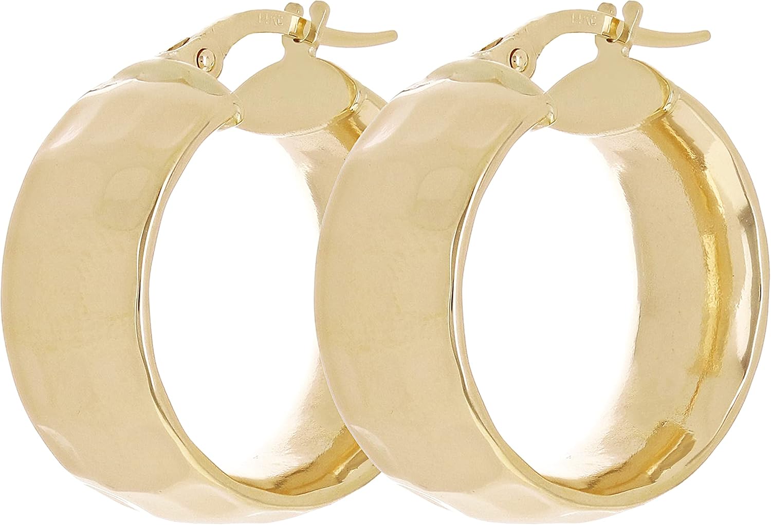 Italian 14k Yellow Gold Hollow Hammered Hoop Earrings 22.5 x 8.8mm 4.2 grams - Image 2