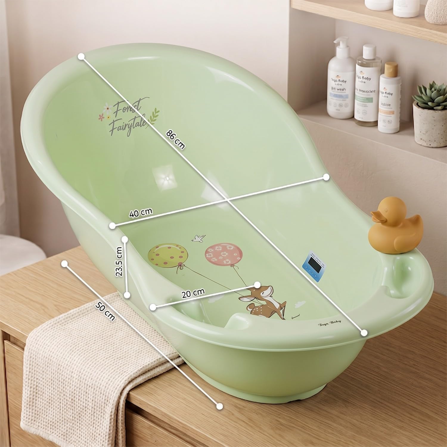 Bañera para bebé con termómetro verde verde Talla:Forest 86 cm + pied