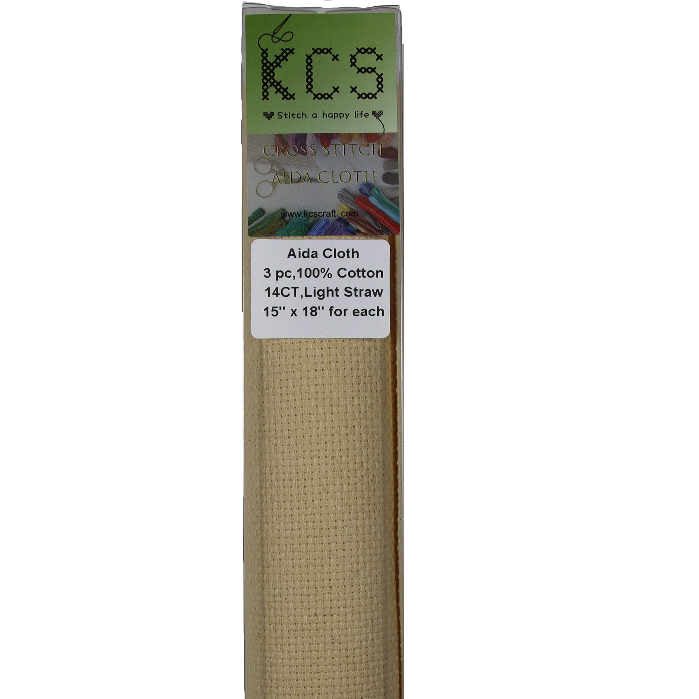 KCS 3 pc of 15" x 18" Counted Cross Stitch Cotton Aida Cloth Needlework Rolled Fabric Box,14CT,Light Straw
