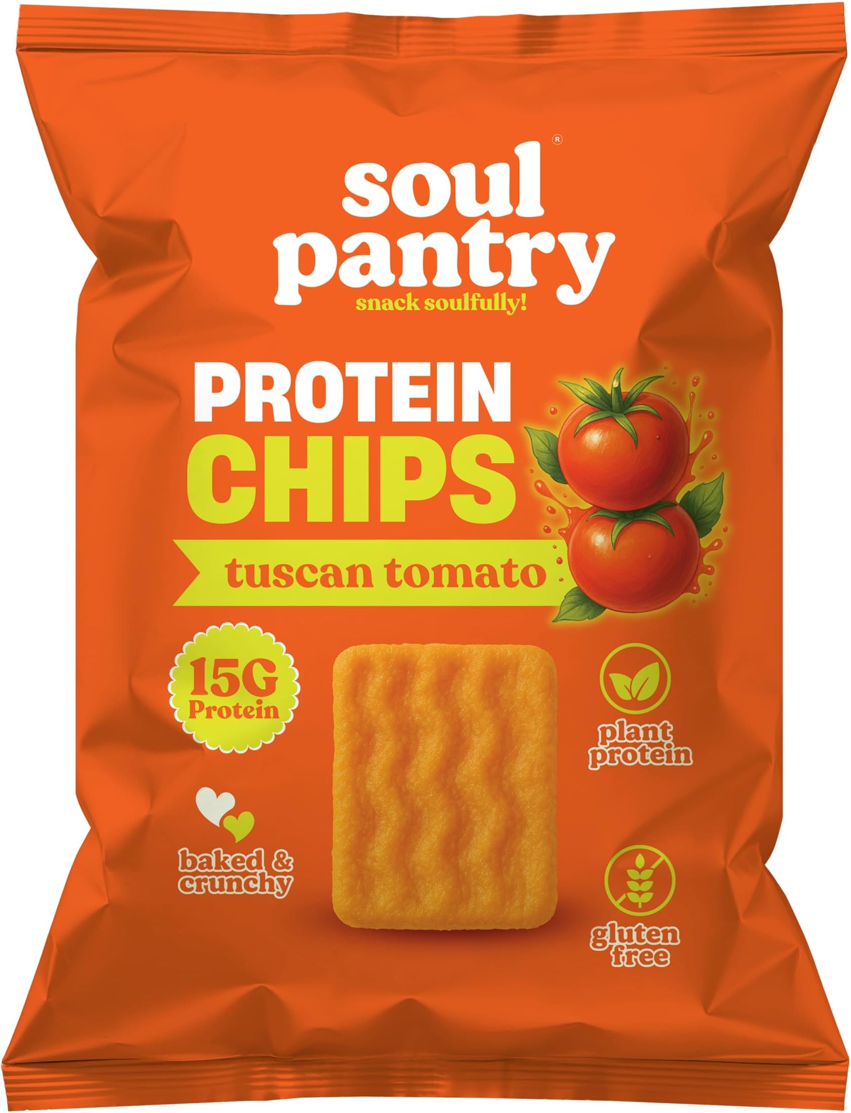 Soul Pantry Protein Chips, Tuscan Tomato Flavor, High Protein, Gluten Free, Healthy Snack, Plant-Based Baked Chips, Non-GMO, 1 Pack