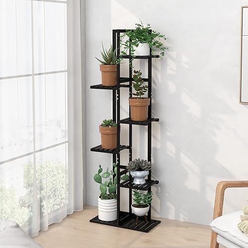 Miniatura 2 de Laiensia Estante de bambú para plantas de 6 niveles, estante de múltiples soportes, estantes de exhibición de macetas interiores y exteriores