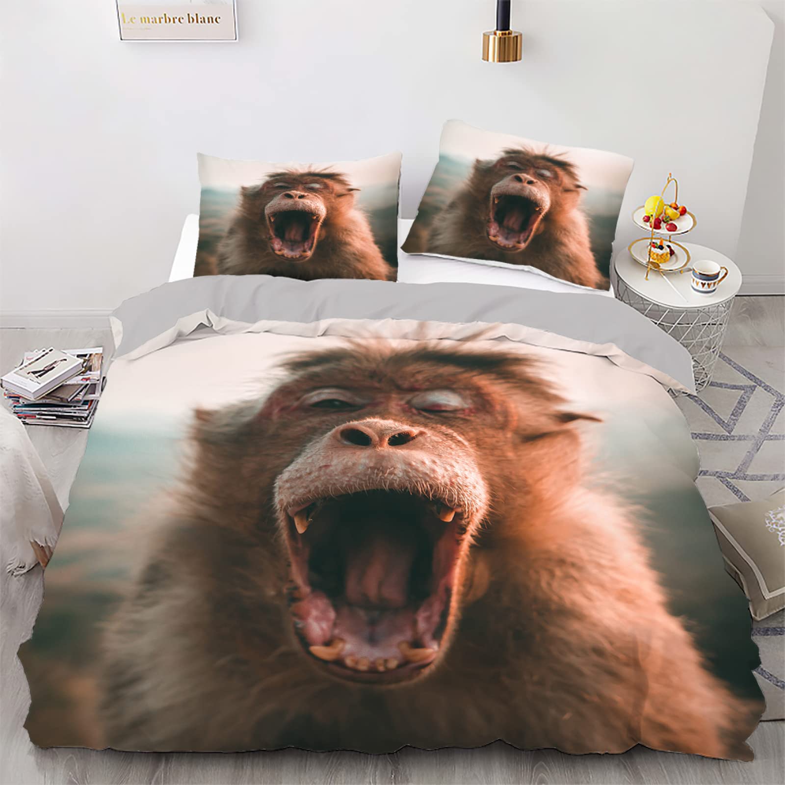 Housse de couette king size gris animal en microfibre douce 220x230 cm avec 2 taies d'oreiller