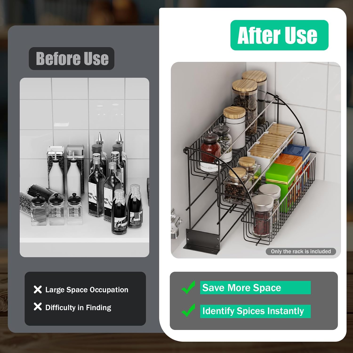 3-Tier Pull Down Spice Rack,Large Capacity Kitchen Storage Shelf Organizer Heightened Guardrail & Enlarged Mounting Plate for Cabinet/Pantry Holds Seasoning Jars Bottles Shakers Retractable Organizer