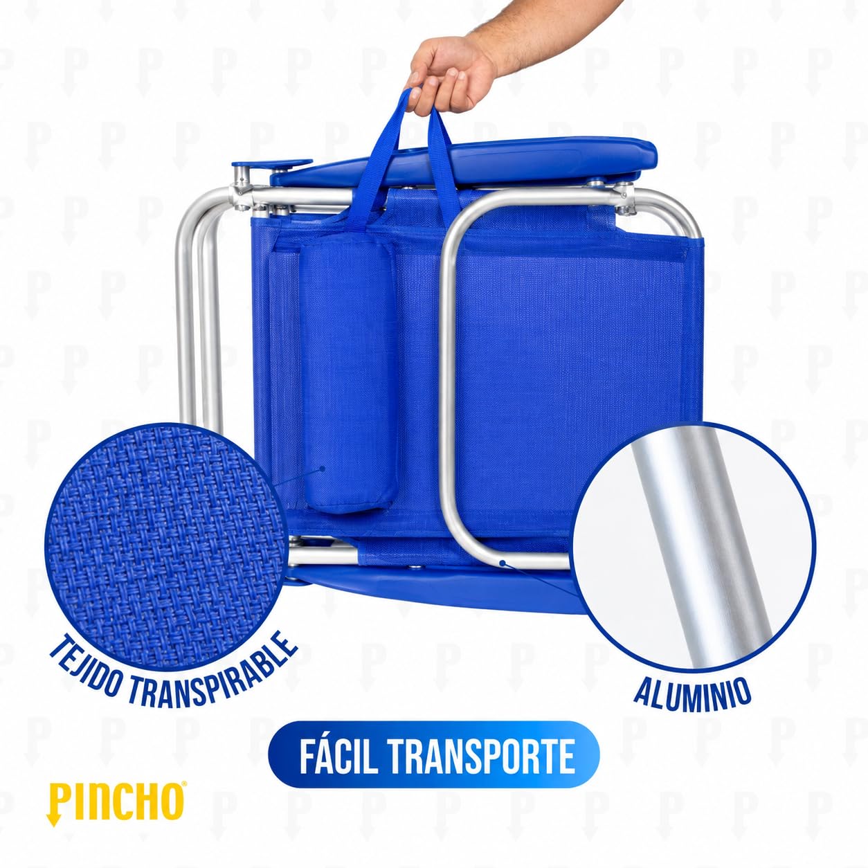 Pincho Silla Playa Plegable Ligera, Reclinable Azul con Cojin, Estructura Aluminio Resistente y Ligera, Asiento Bajo Comodo, Diseno Plegable con Reposabrazos – Ideal Verano y Jardin (2)