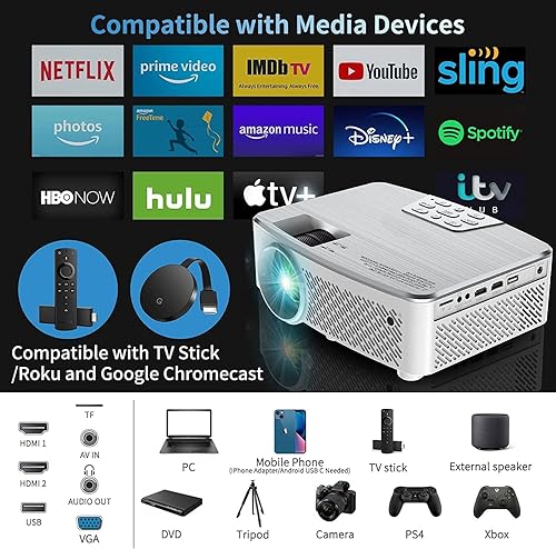 Miniatura 3 de Proyector Wifi con Bluetooth, proyector nativo 1080P Full HD con altavoz, 9500 lúmenes, mini proyector de película portátil para exteriores,