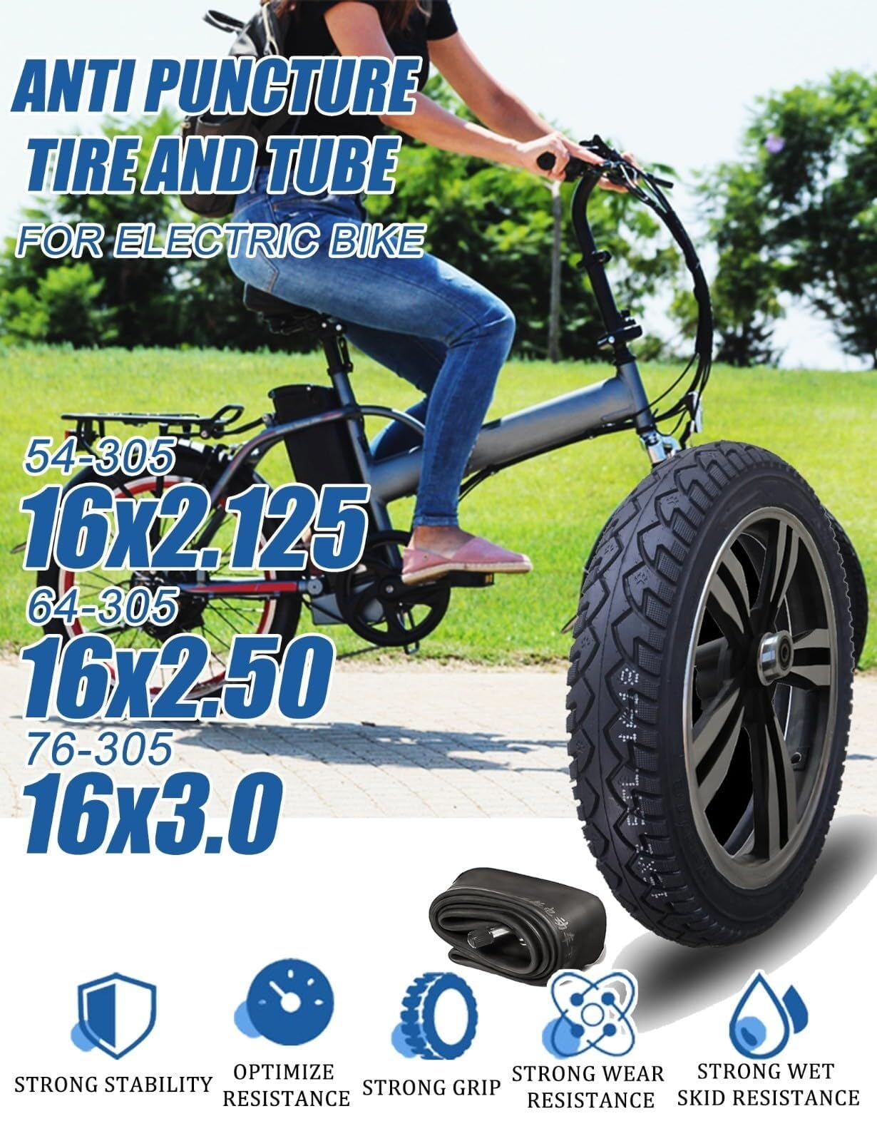 16 x 2.125/2.50/3.0 Opony do Roweru Elektrycznego | 16 x 2.125/2.50/3.0 Opony z Dętką Pogrubioną do Roweru Elektrycznego | 16-Calowa Dętka do Hulajnogi(16x2.50)
